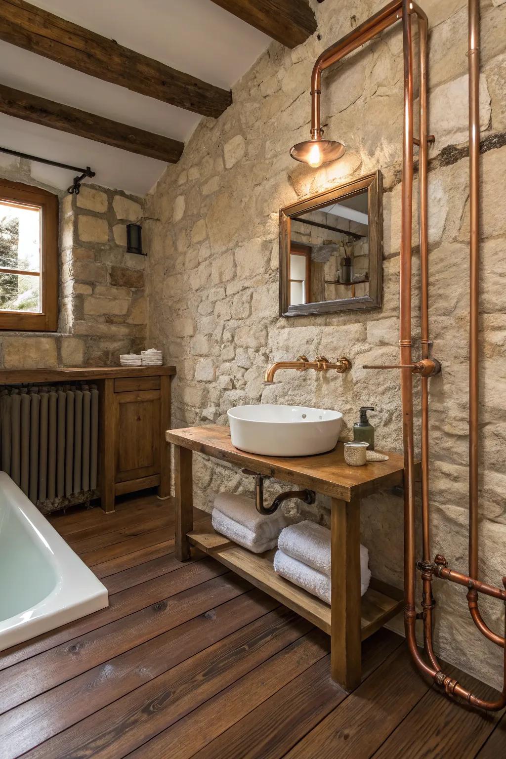 Showcase copper pipes for industrial style.