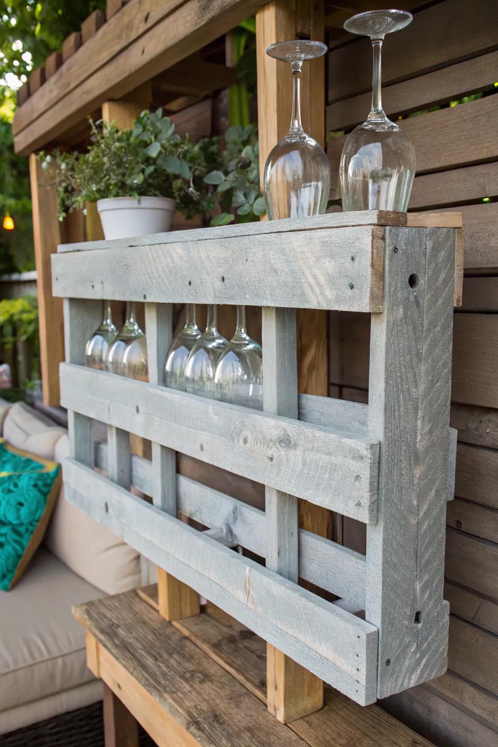 Rustic DIY pallet wine glass rack.
