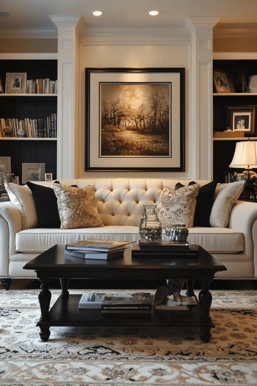 Plush Seating and Warm Lighting in Living Room