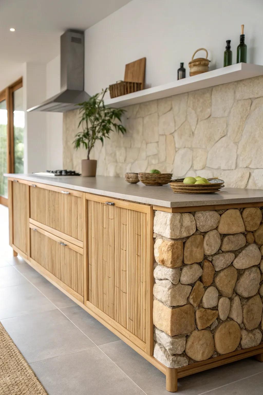 Natural materials creating a peaceful and balanced sideboard design.