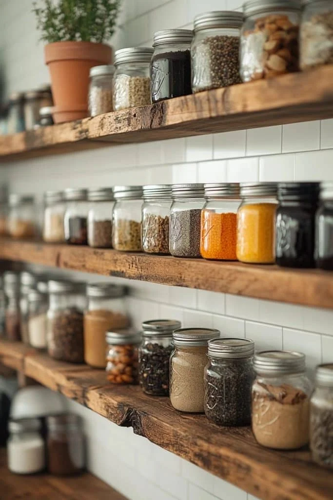 Open Shelving with Mason Jars for Storage