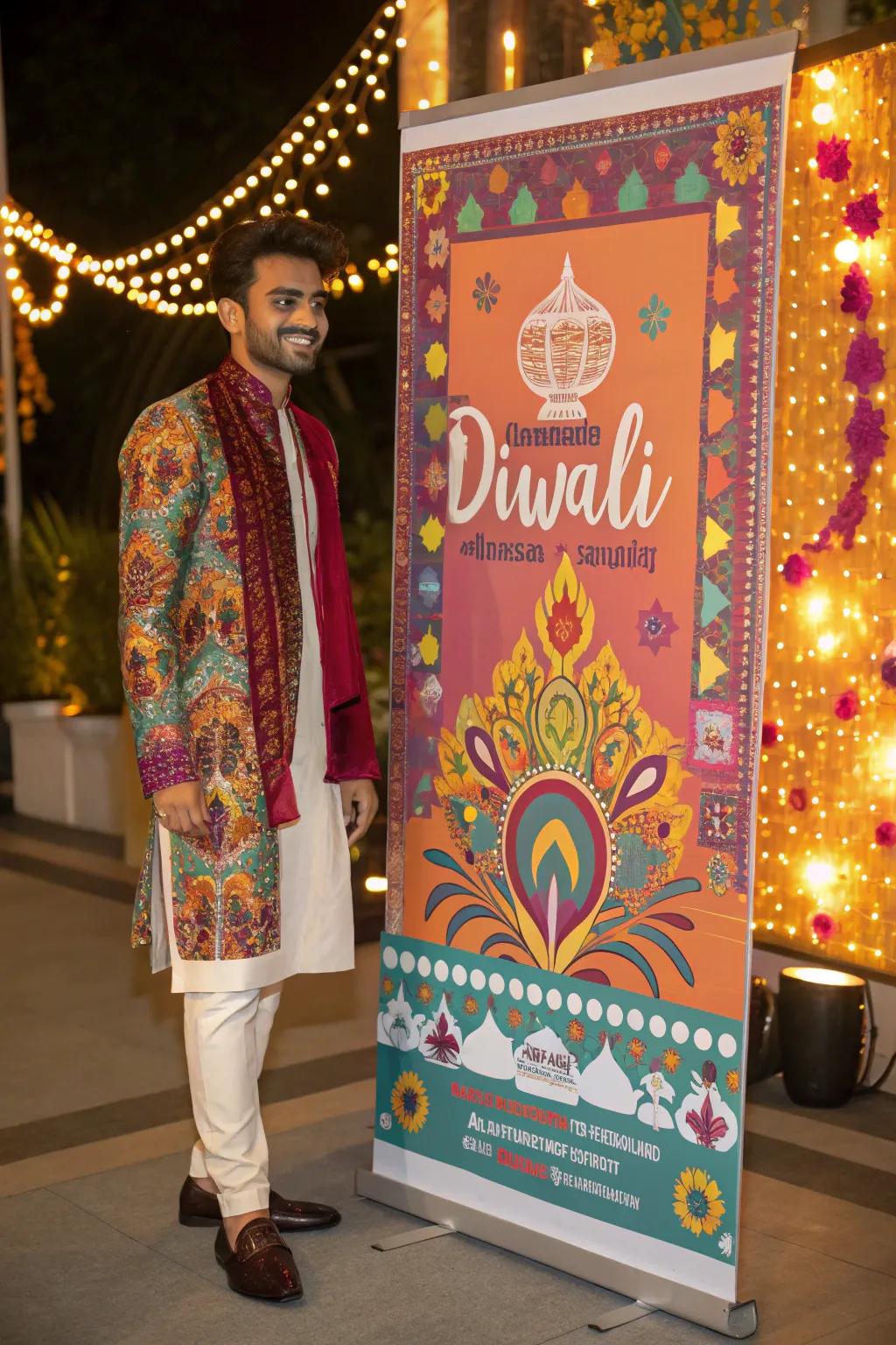 Diwali poster combining a variety of styles and festive themes.