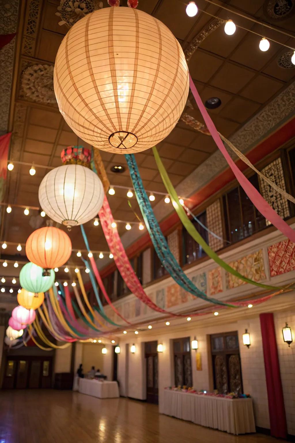 Overhead decorations add excitement and energy to the party.