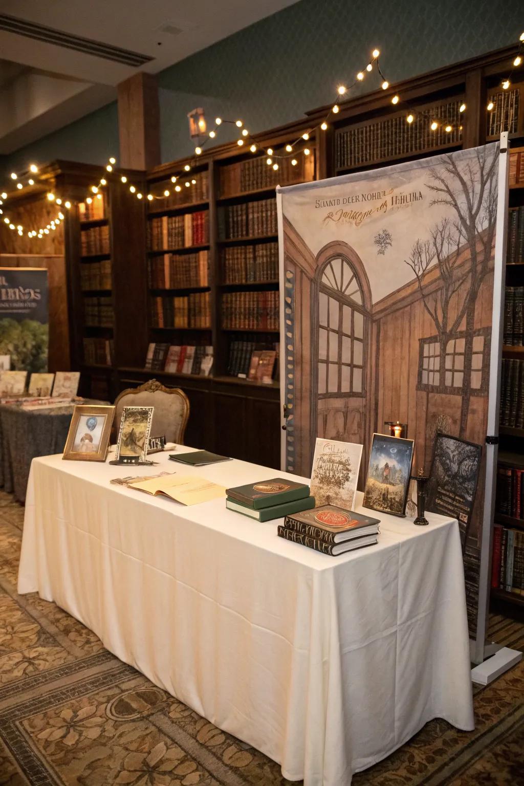 A themed backdrop enhances photos.