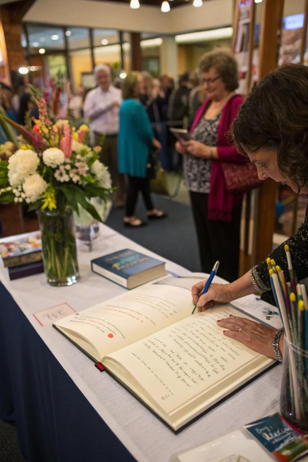 An interactive guest book engages visitors.