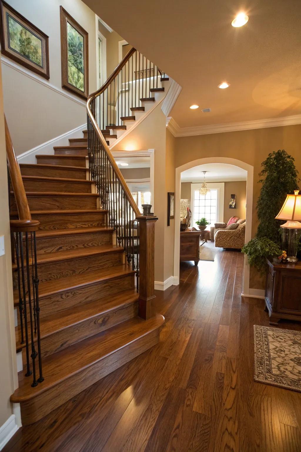 Classic hardwood stairs exuding timeless elegance.