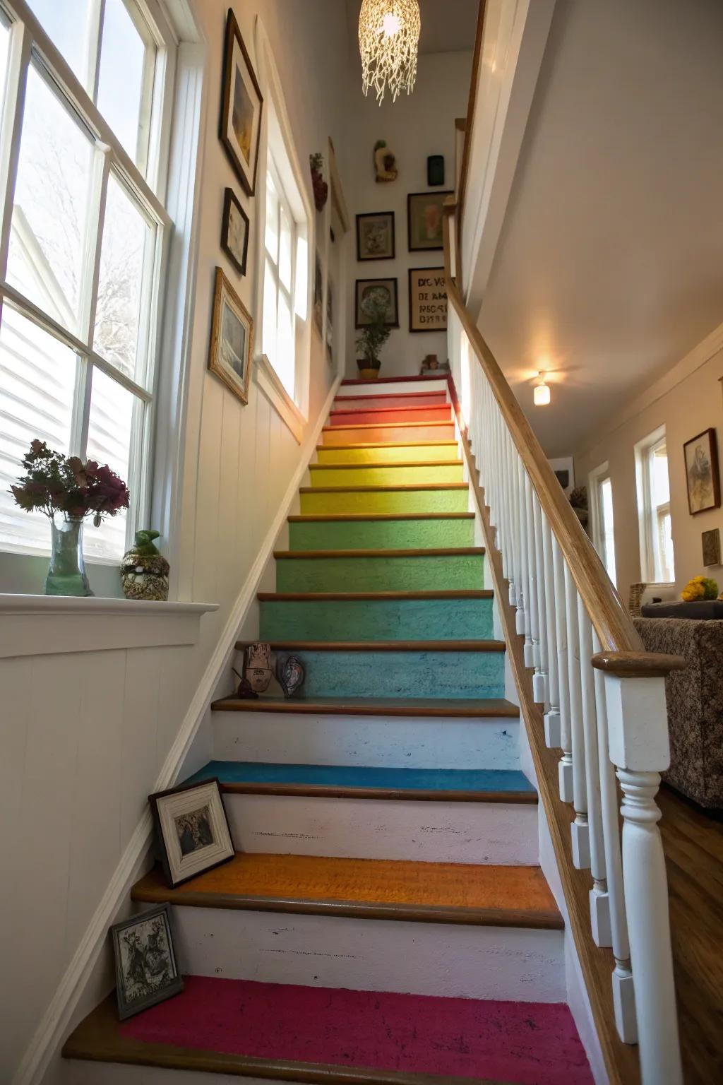 Express creativity with colorful painted stair risers.