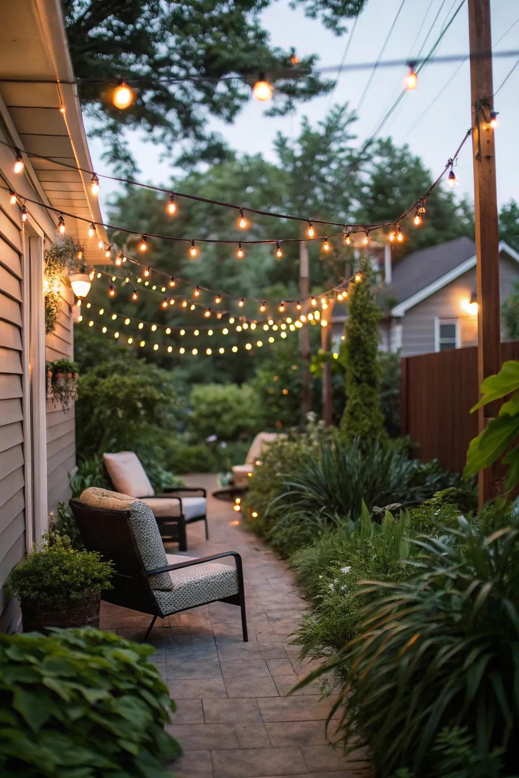 String lights add a magical glow to outdoor spaces.