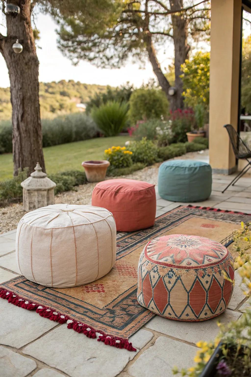 Poufs provide versatile and trendy seating options.