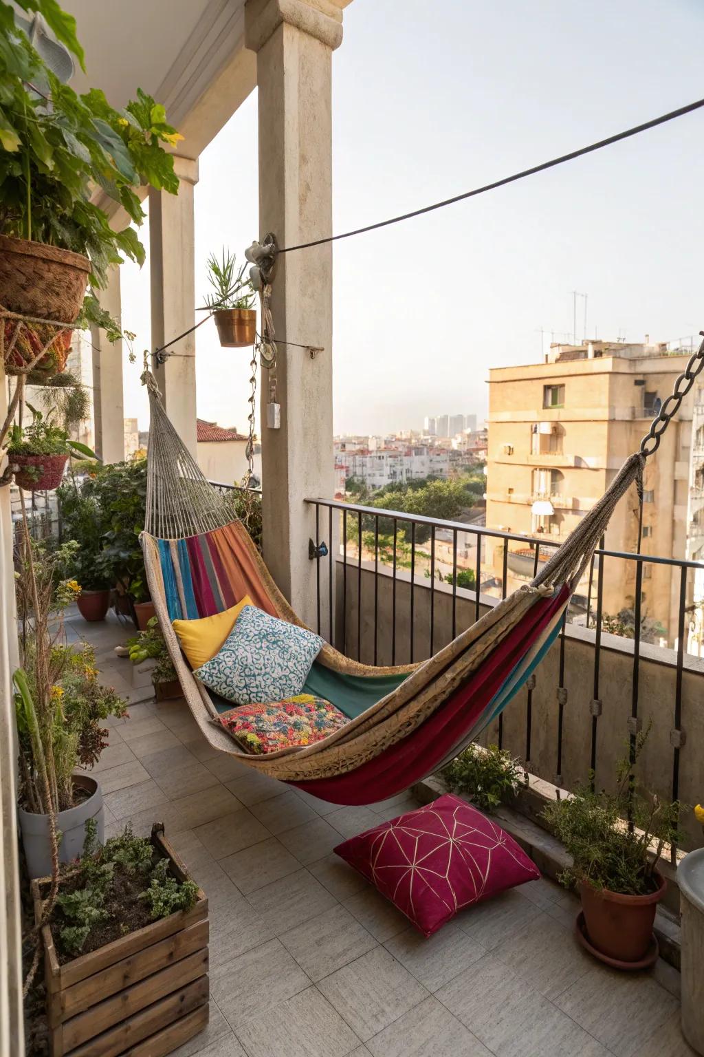 A hammock adds a relaxing touch to small outdoor spaces.