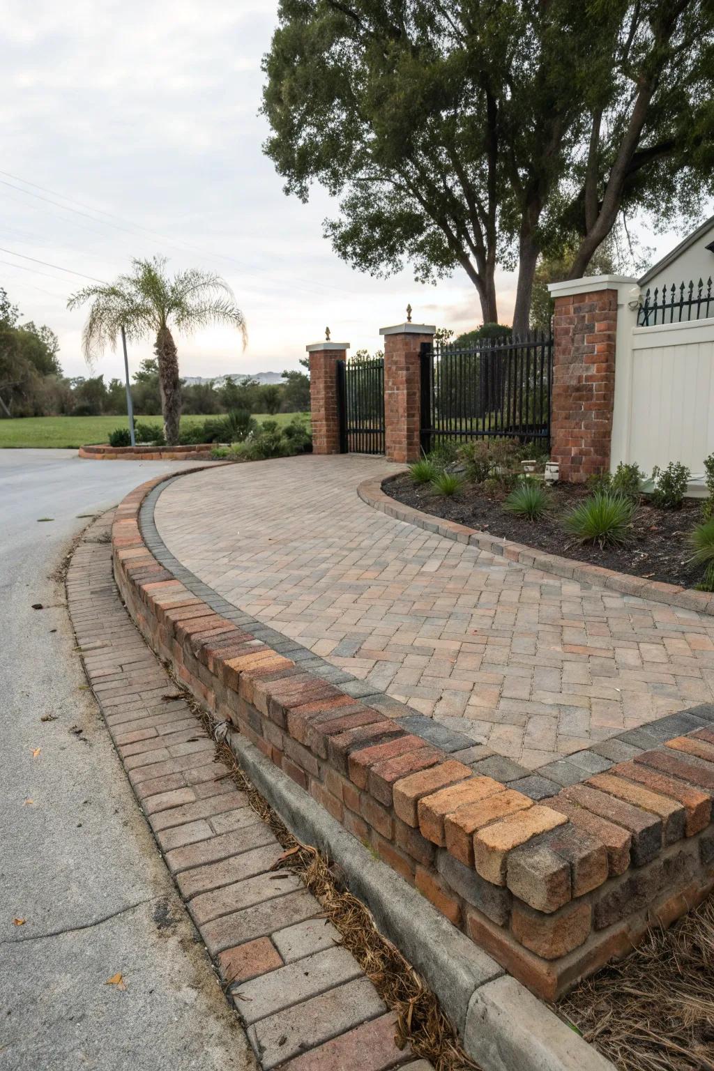 Reclaimed bricks adding rustic charm to driveway borders.