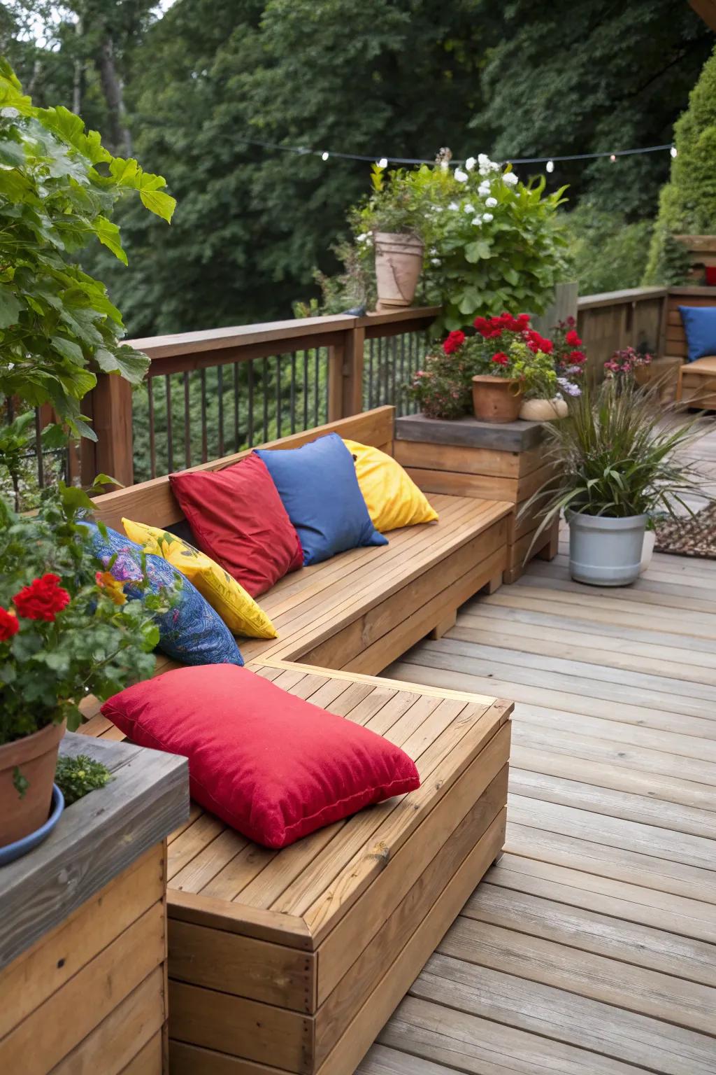 Built-in benches create cozy corners perfect for relaxation and socializing.