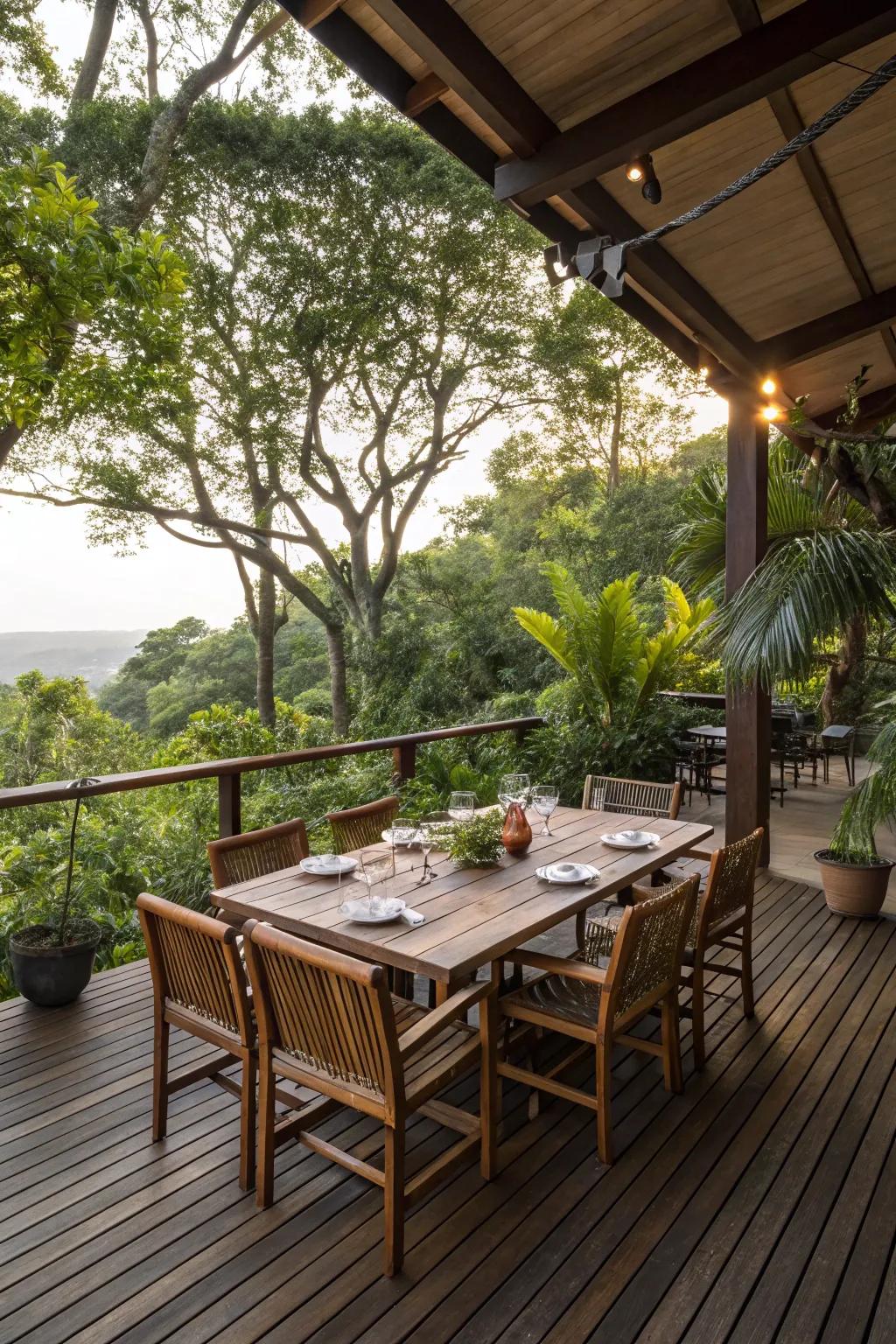 An inviting outdoor dining area blending indoor comfort with fresh air.