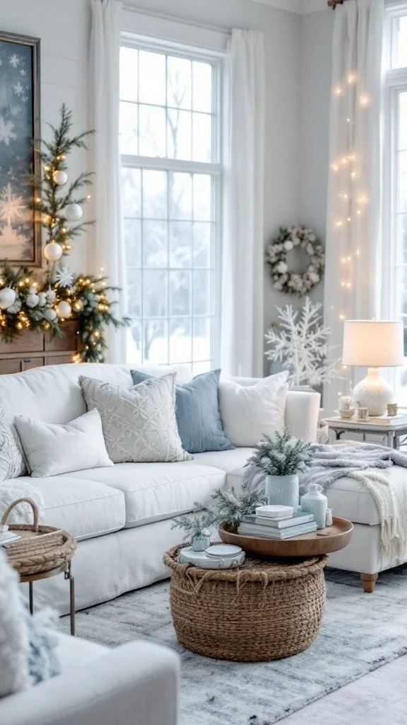 Frosted Glam Christmas Decor with Blue Accents