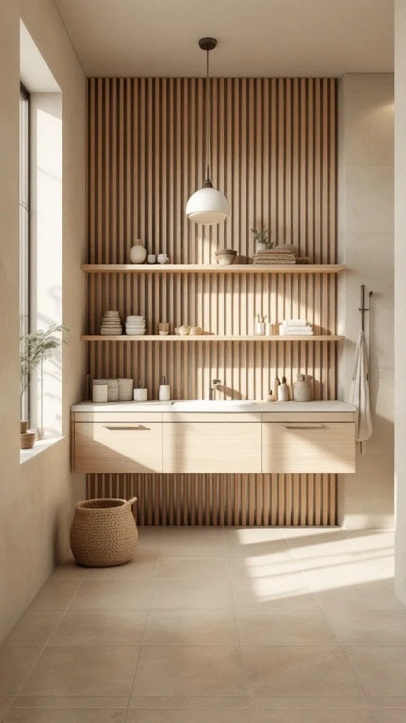 Bathroom with warm wood accents