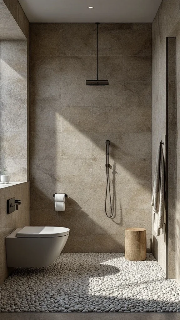 Stone and pebble bathroom flooring