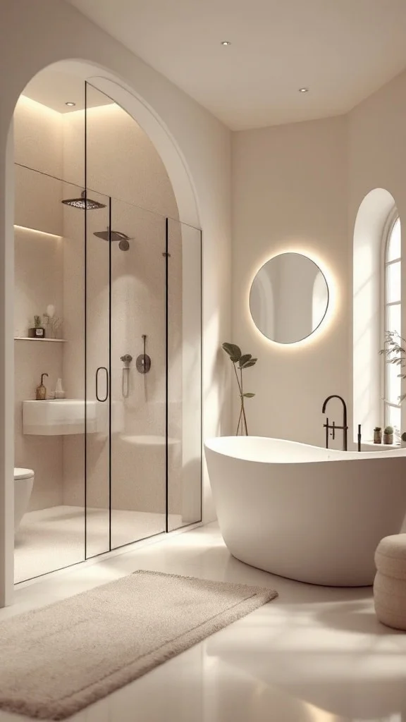 Bathroom with curved fixtures