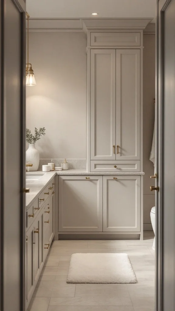 Soft greige bathroom tones