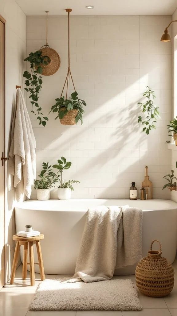 Neutral bathroom with plants and natural textures
