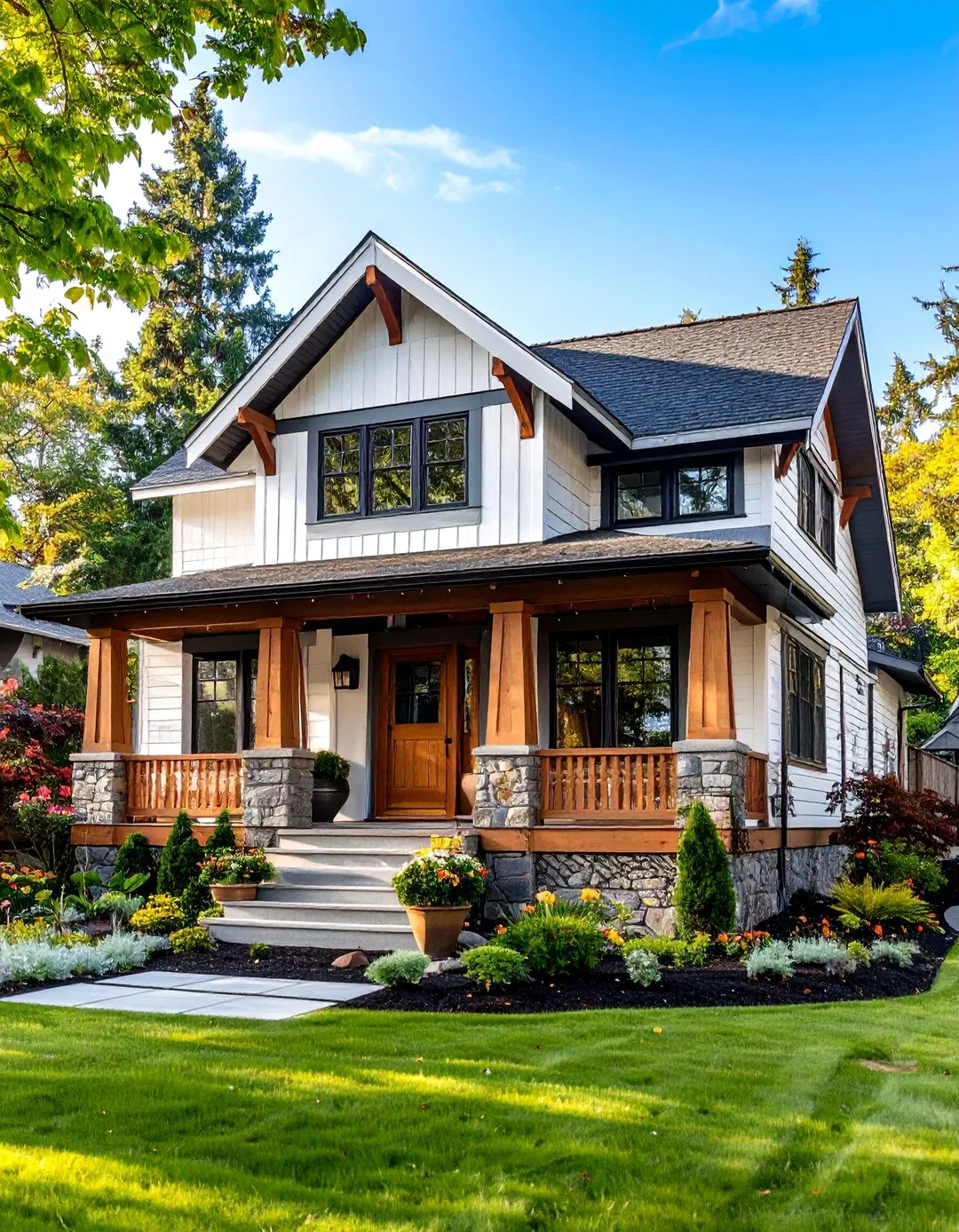 Craftsman Style White Board and Batten - 24 White Siding House Designs