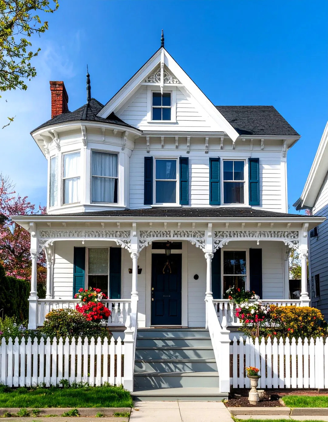 Victorian White Trim and Siding Harmony - 24 White Siding House Designs