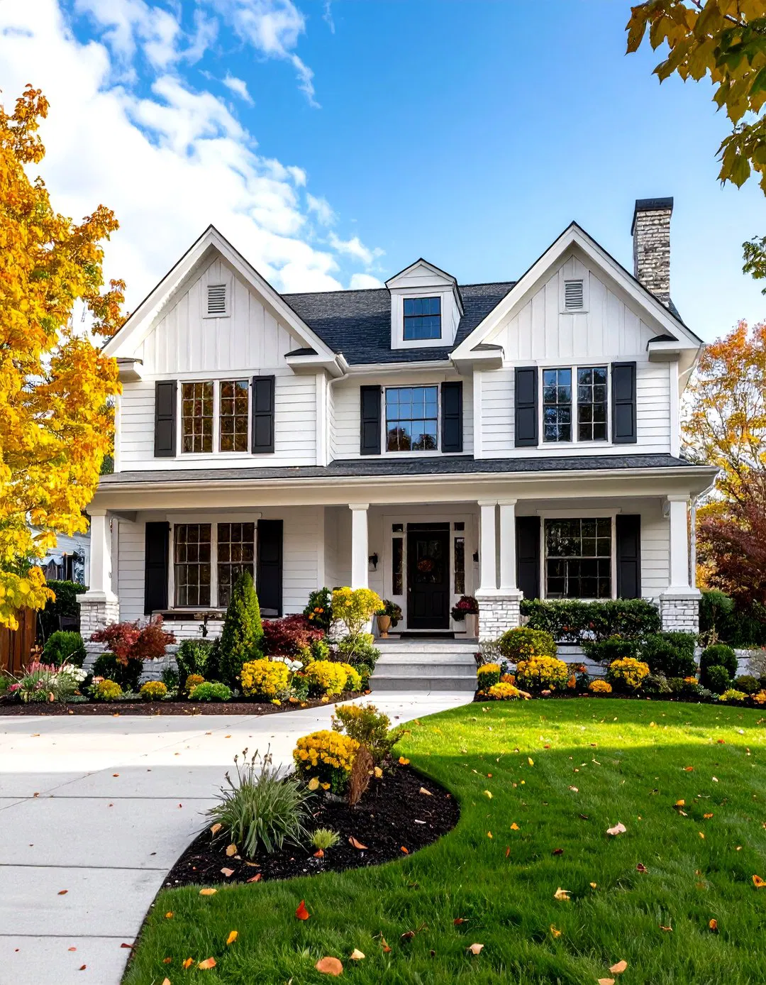 Georgian Formal White Brick and Siding - 24 White Siding House Designs