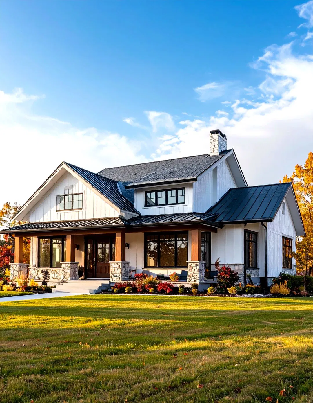 Prairie Style Horizontal Band Design - 24 White Siding House Designs