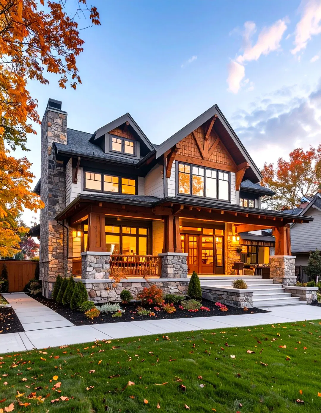 Arts and Crafts White and Wood Integration - 24 White Siding House Designs