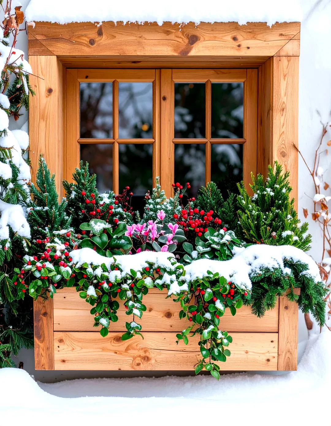 Winter Evergreen Window Box