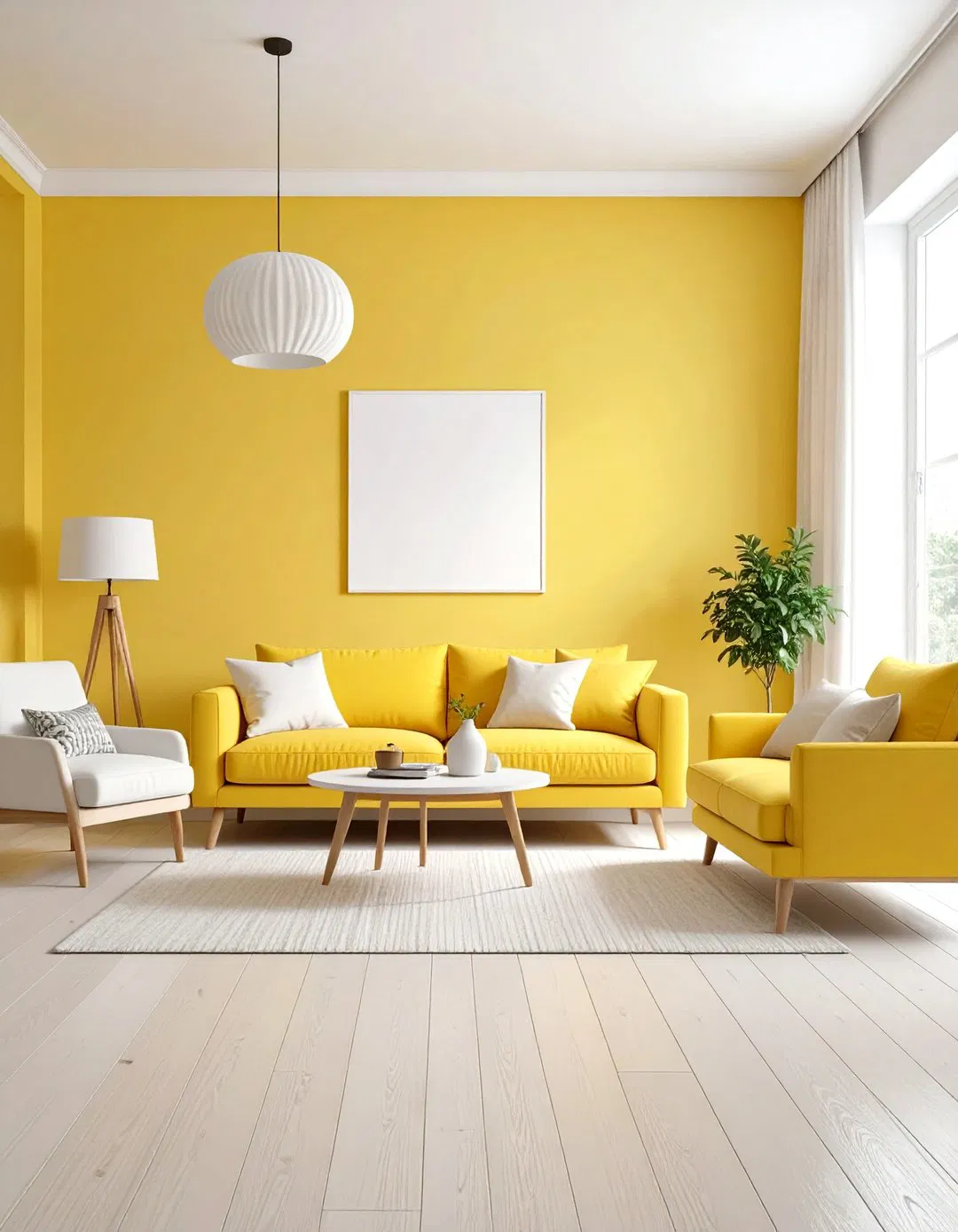 Pale Lemon and White Minimalist Living Room