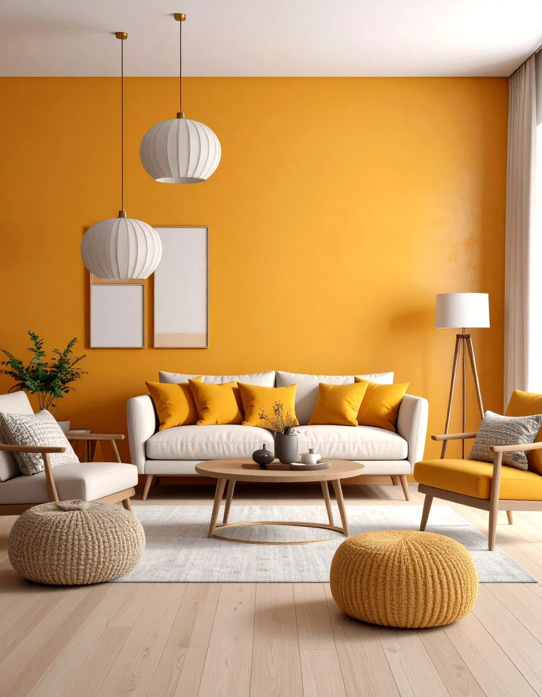 Golden Ochre Feature Wall Living Room