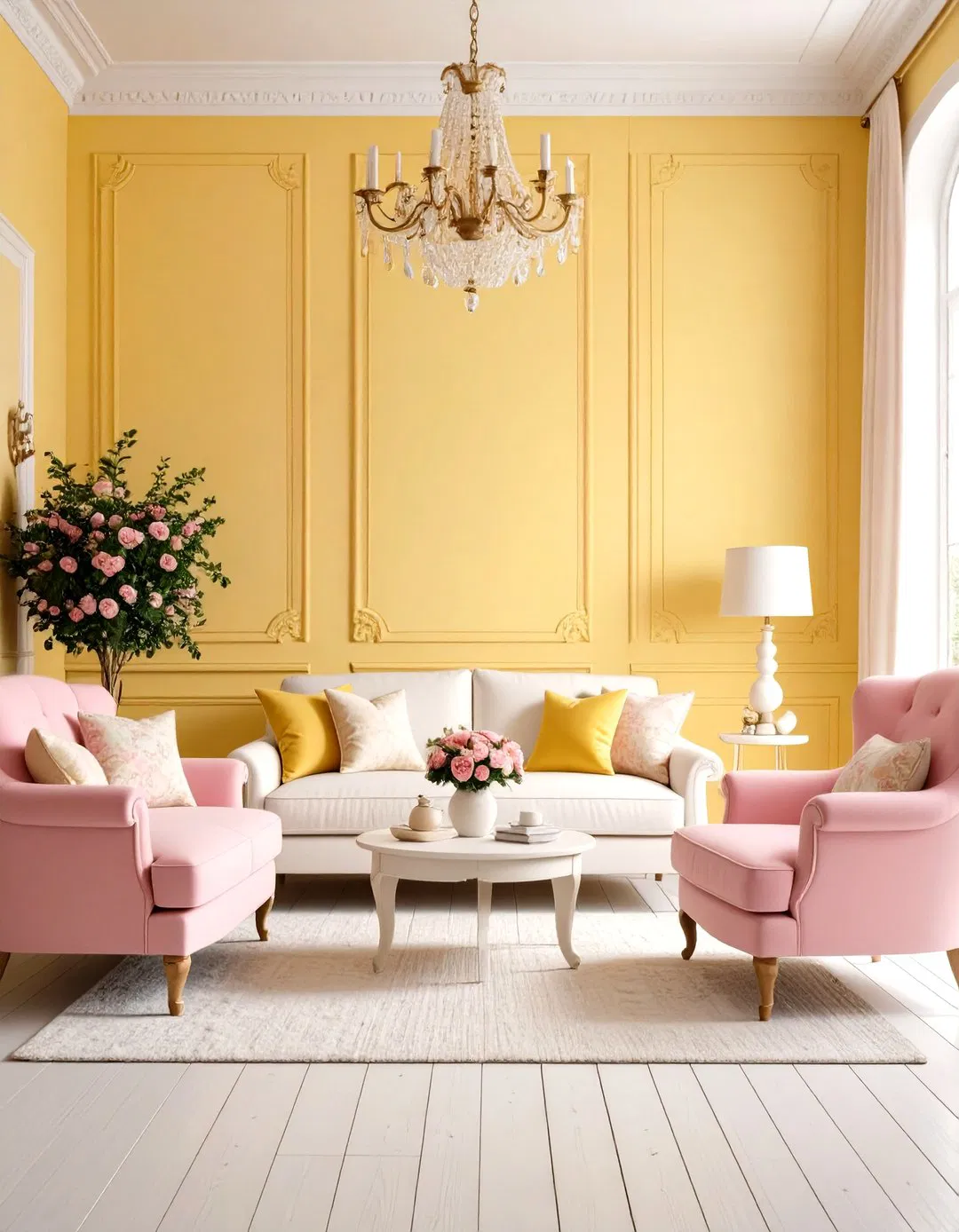 Soft Yellow and Pink Living Room