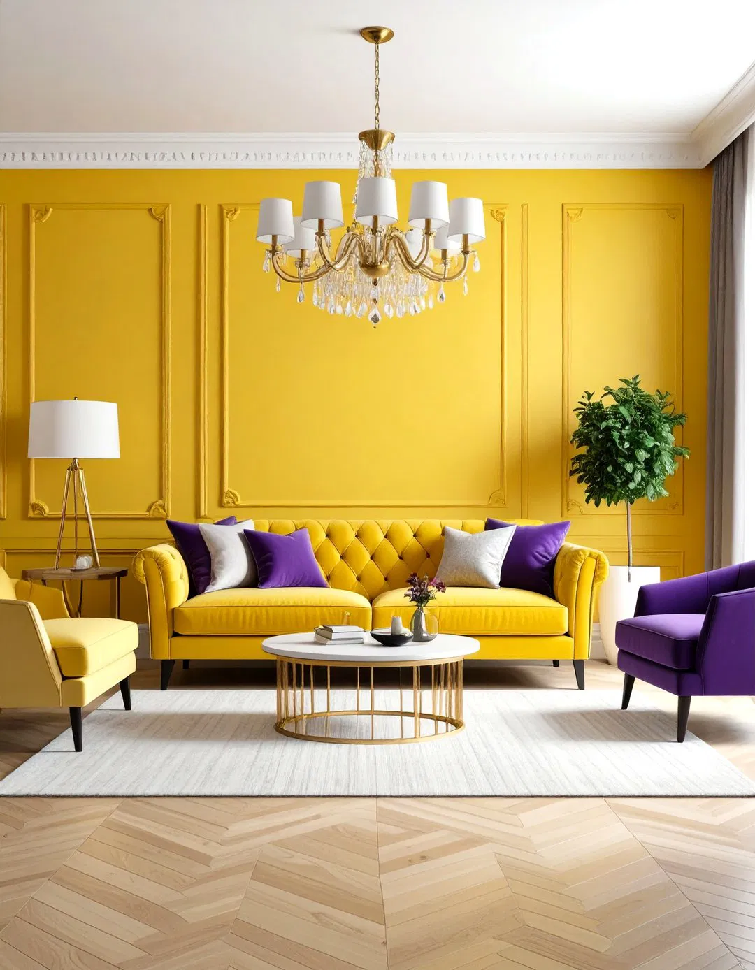 Sunshine Yellow and Purple Living Room