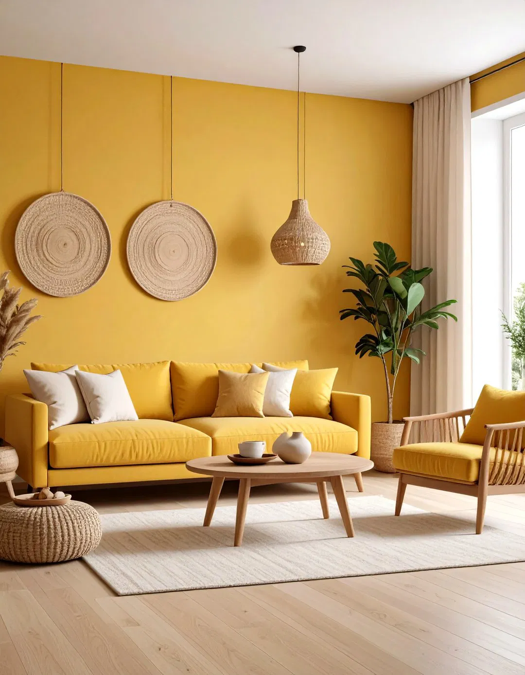 Muted Yellow and Beige Living Room