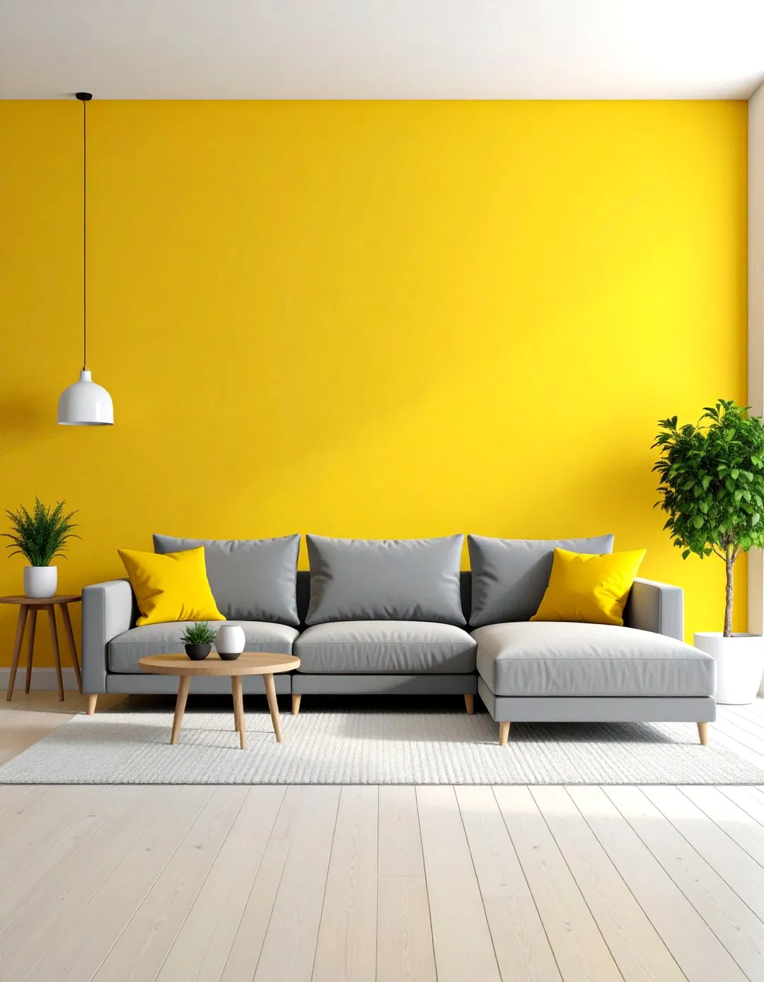 Dandelion Yellow Accent Wall with Gray