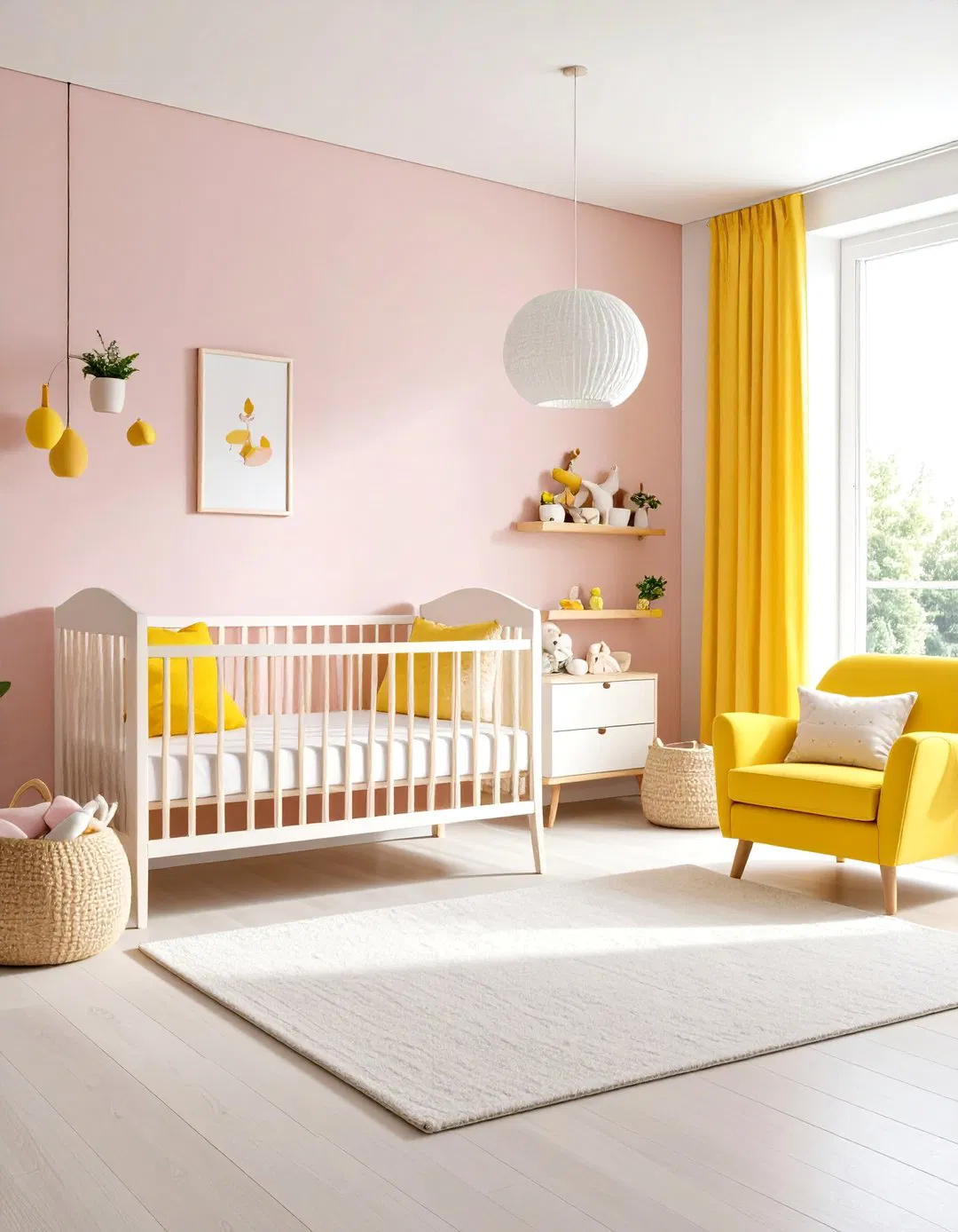 Soft Lemon and Pink Gender Neutral Space