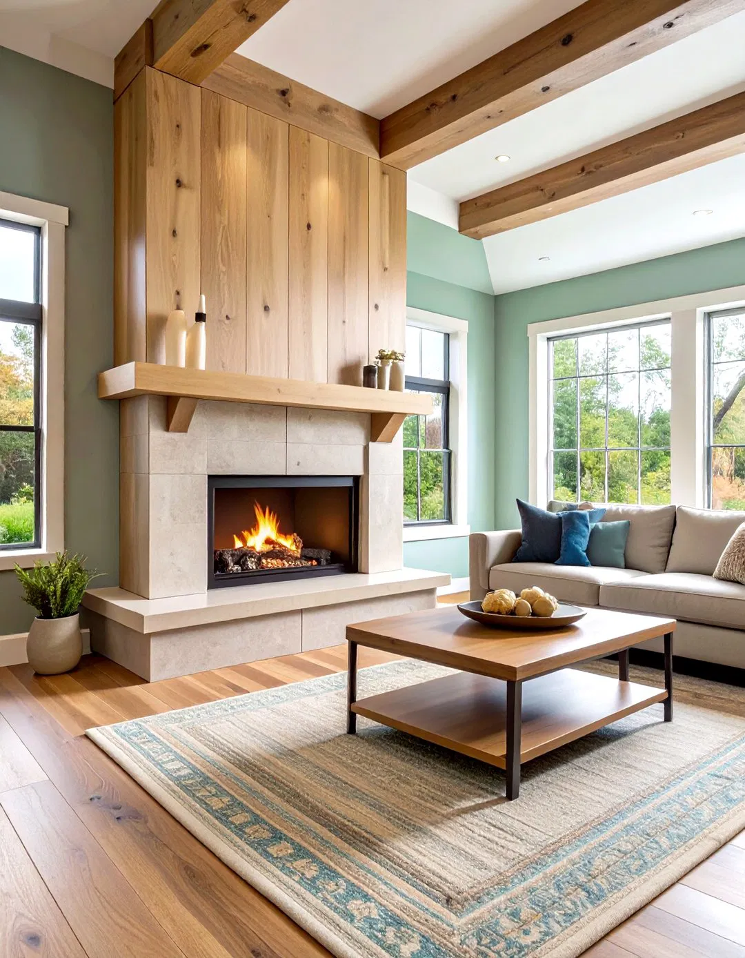 Modern White Oak Box Beam Mantel