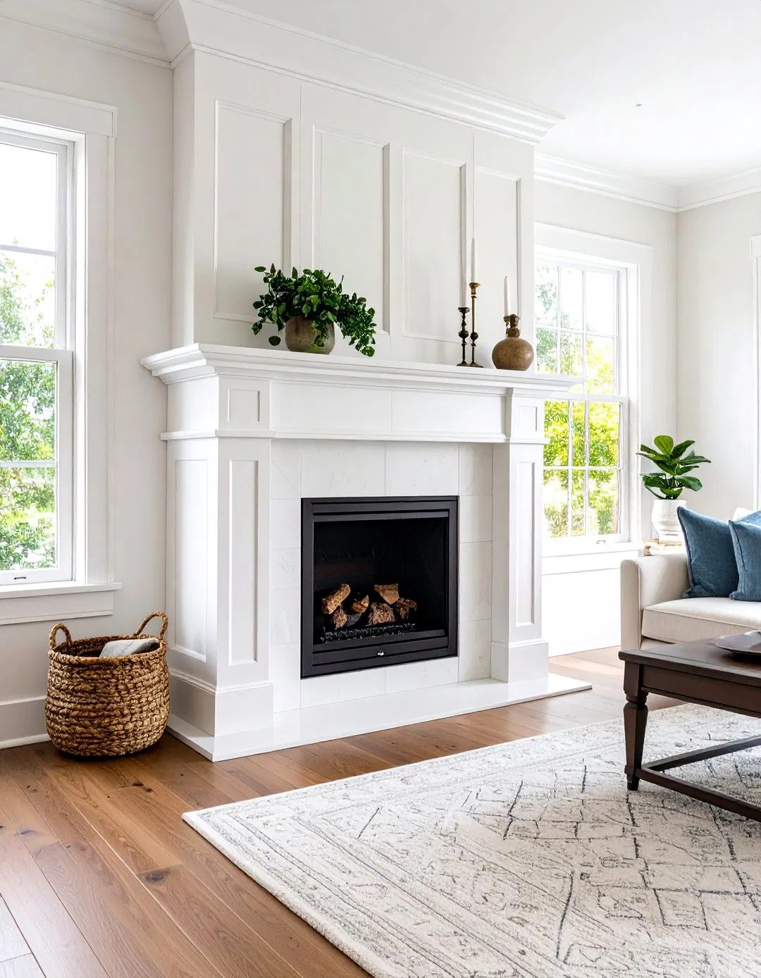 Painted White Wood Mantel with Classic Design