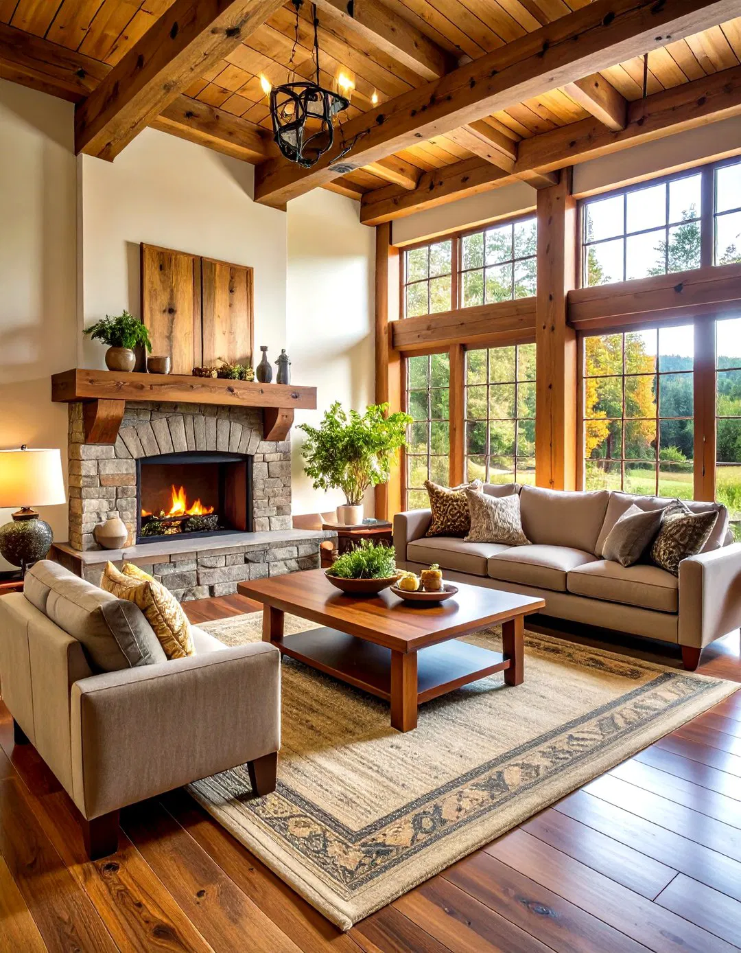 Hickory Rustic Beam Mantel with Mortise Details