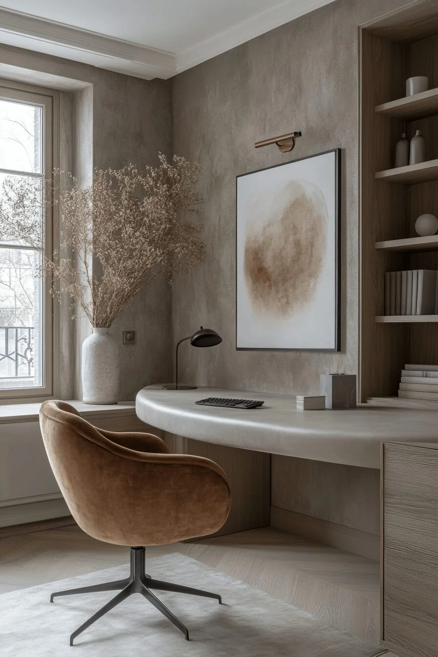 Minimalist Home Office with Gentle Geometry