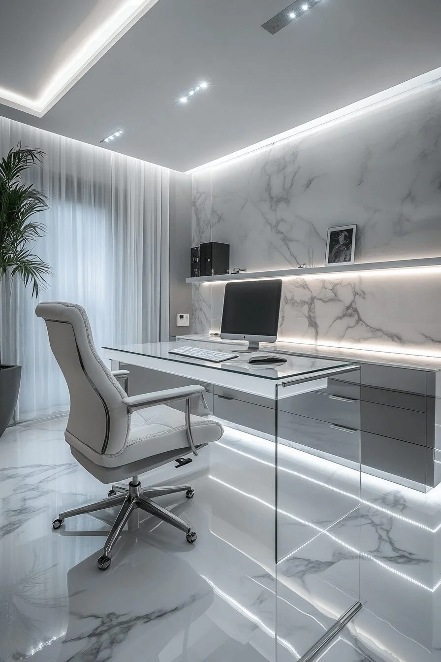 Minimalist Home Office with Cool and Crisp Design