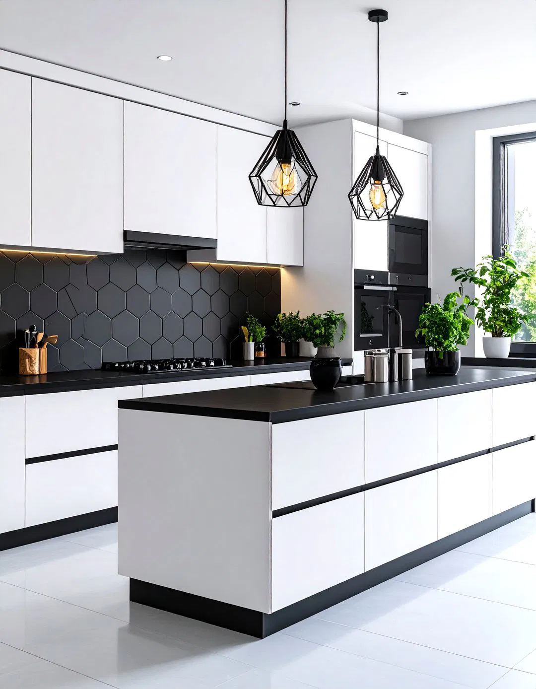 Contemporary Kitchen with Geometric Backsplash