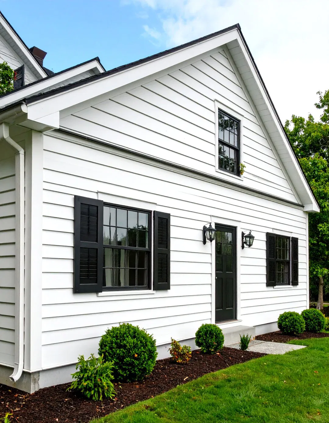 Mixed Siding Texture Combination - White Farmhouse with Black Windows