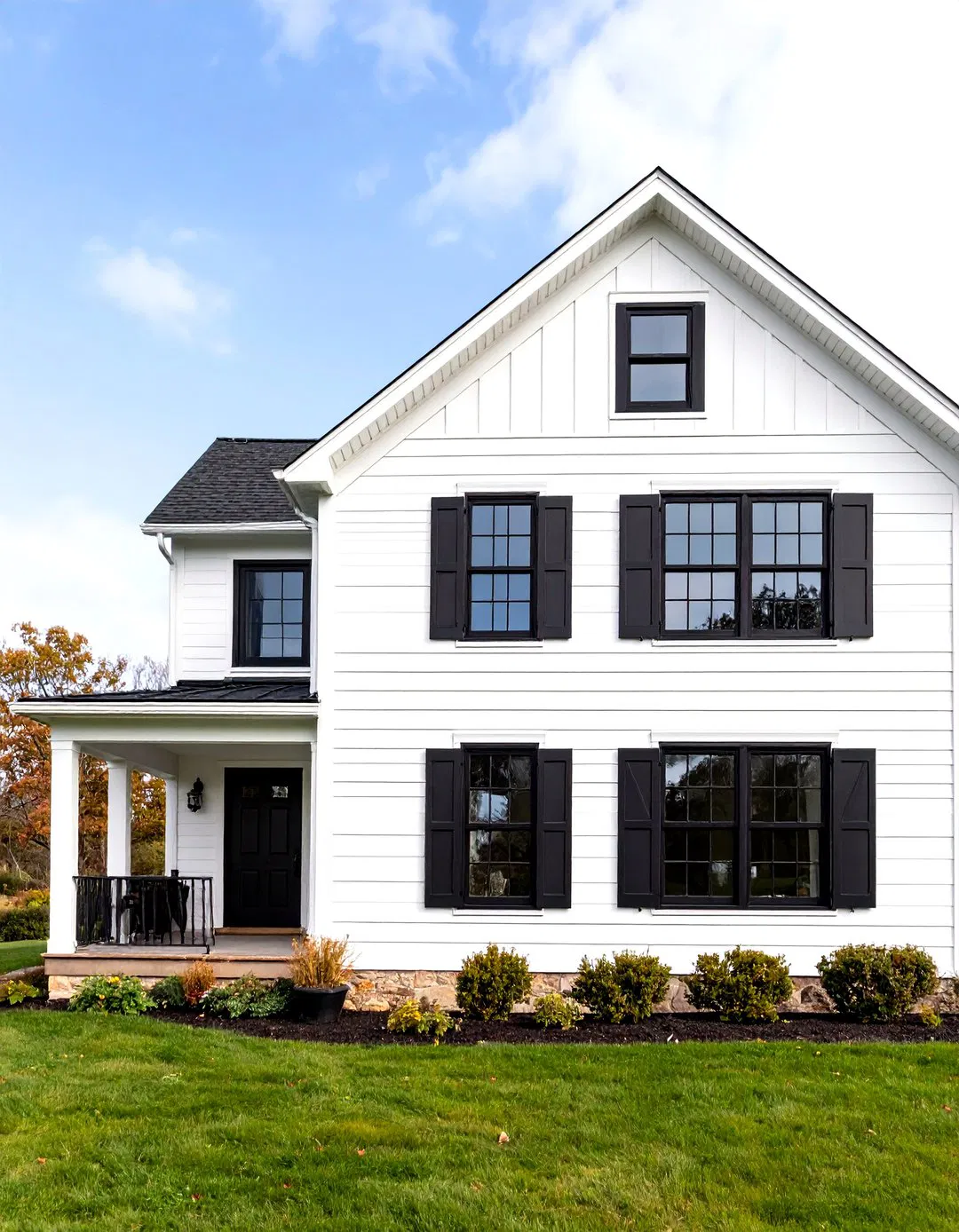 Black Window Grid Patterns - White Farmhouse with Black Windows
