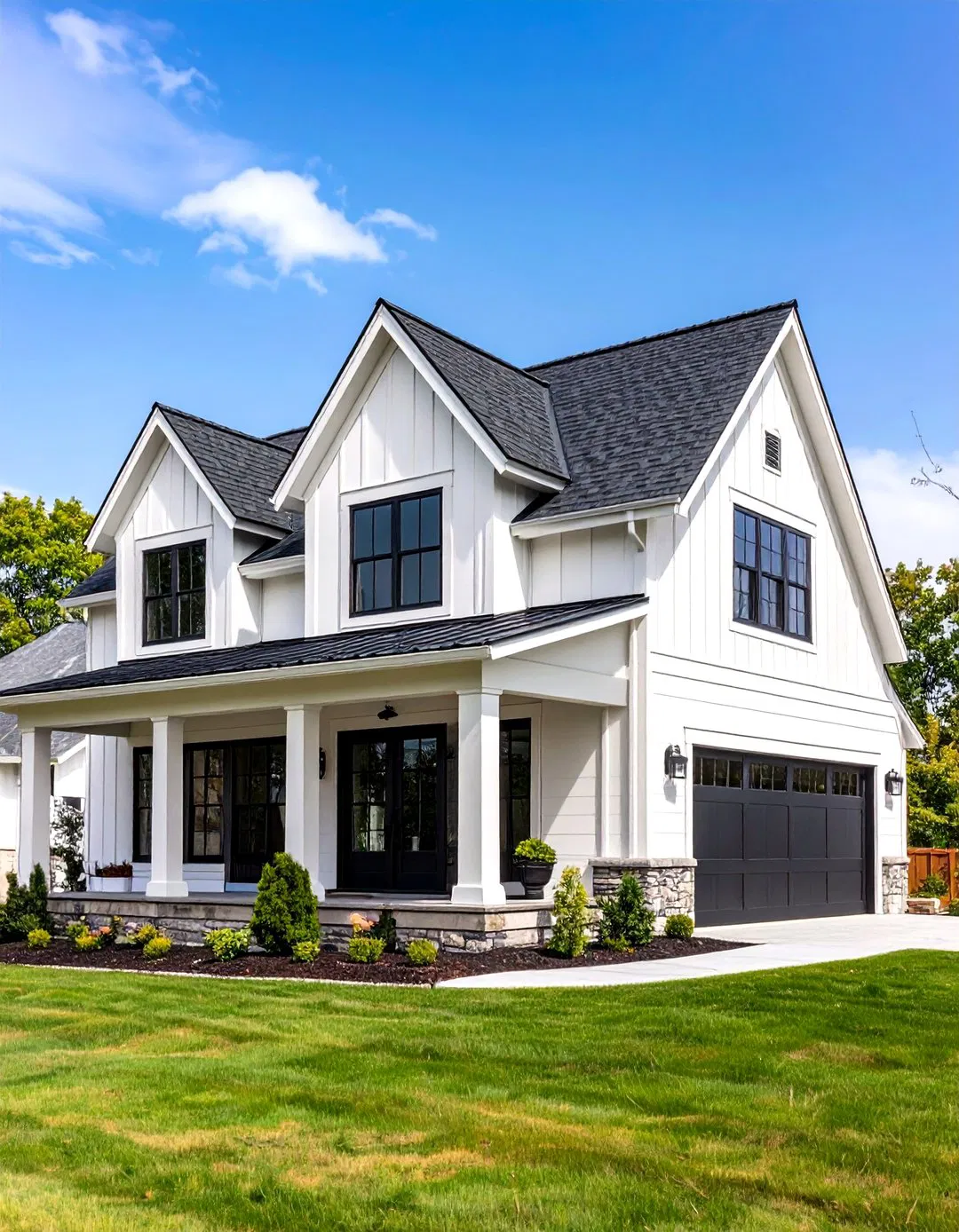 Dormer Window Integration - White Farmhouse with Black Windows