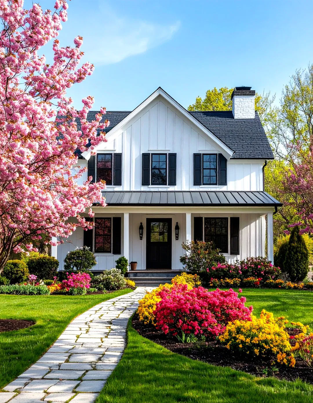 Seasonal Color Adaptation Strategies - White Farmhouse with Black Windows