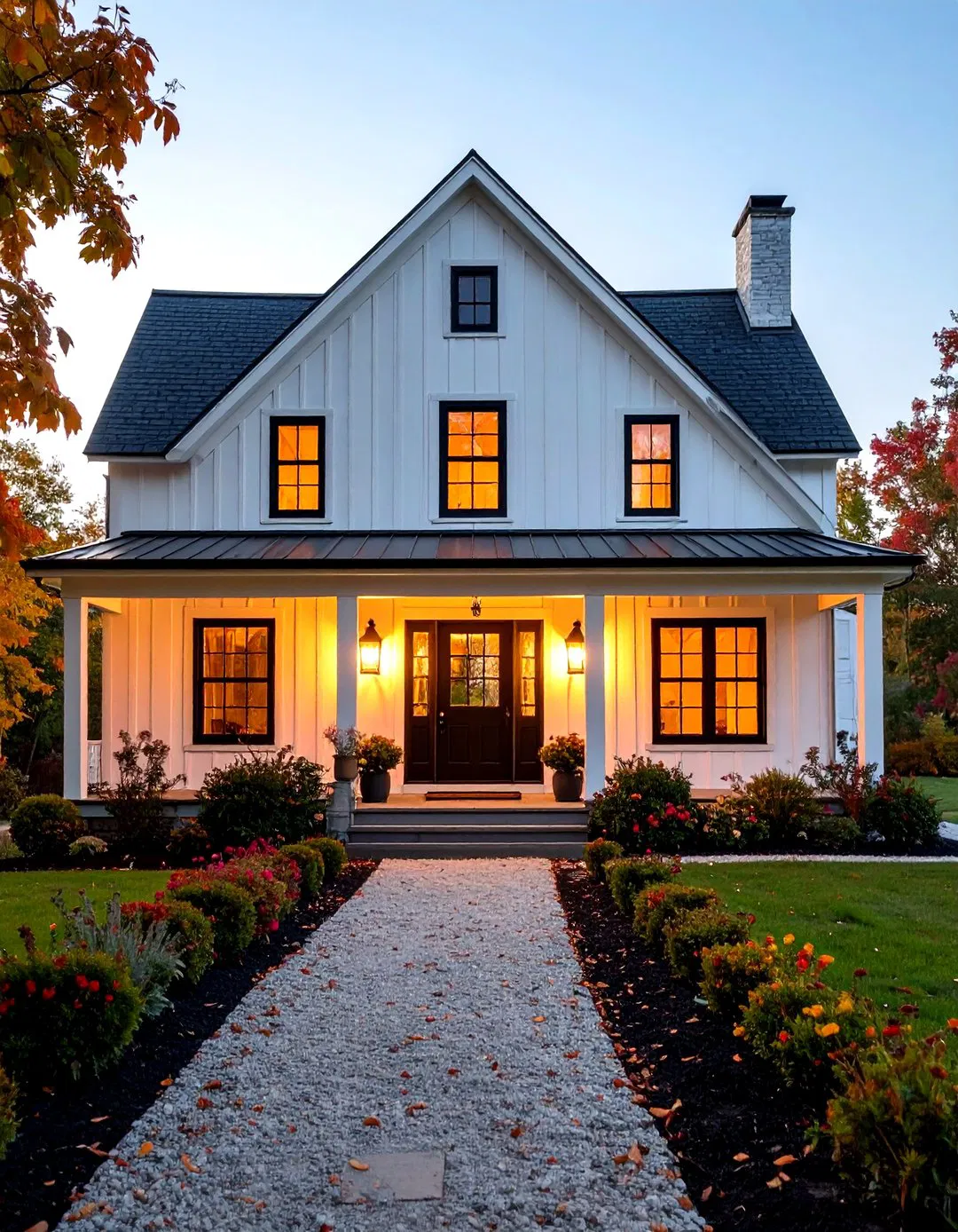 Lighting Fixture Coordination - White Farmhouse with Black Windows