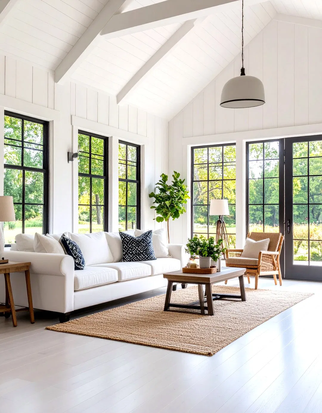 Interior Exterior Color Harmony - White Farmhouse with Black Windows