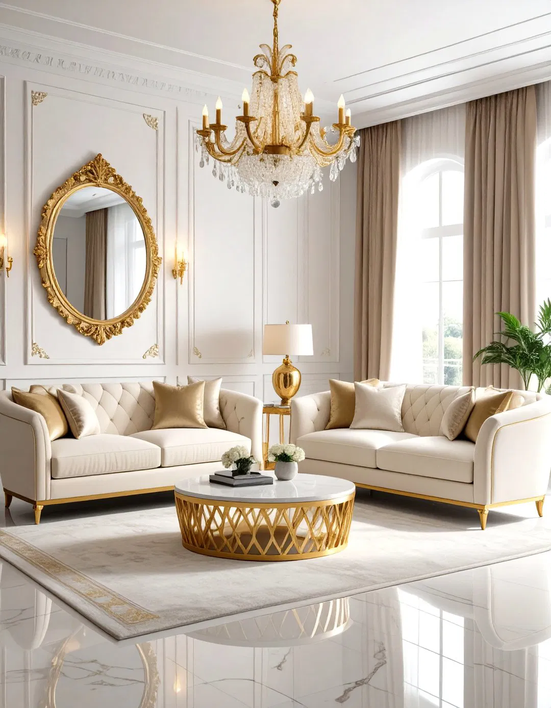 Opulent Velvet White Gold Living Room