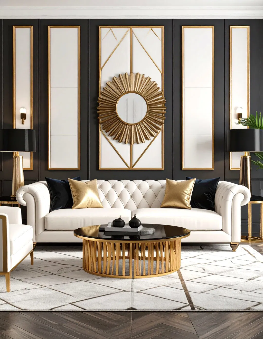 Art Deco Inspired White Gold Living Room